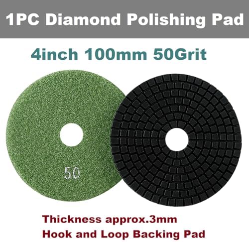 Diamond Polishing Pad, 4 inch 100 mm 50 Grit Sanding Discs for Grinder & Polisher, Hook and Loop Backing Pad for Grinding Buffing Granite Marble Concrete Stone (1 Piece)