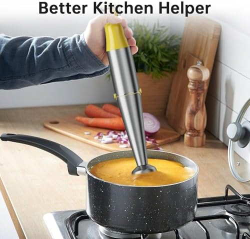 Turelar Immersion Blender Handheld Corded Hand Blenders Set 1100W, Trigger Variable Speed 5 in 1 Stick Emulsifier with Chopper, Whisk and Frother for Soup, Baby Food and Smoothies, Yellow
