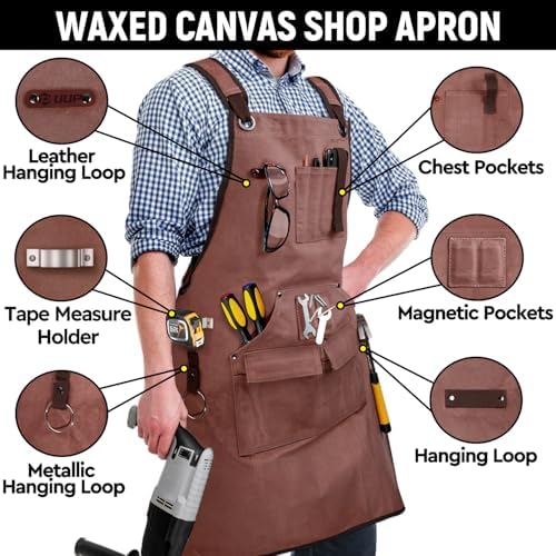Woodworking Apron for Men, Shop Apron Bib Work Apron with 9 Tool Pockets