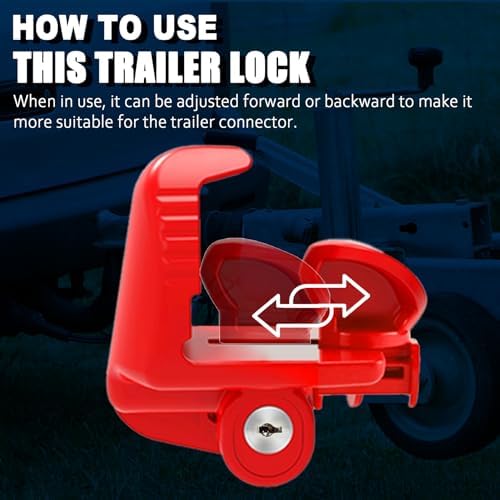 Trailer Hitch Locks with Keys, Universal Size Fit 1-7/8,2-5/16,2 Inch Ball Hitch Coupler Lock, Adjustable Heavy Duty Steel Trailer Tongue Lock for Boat, Trailers and RV, Anti-Theft Hitches, Red-1 Pack