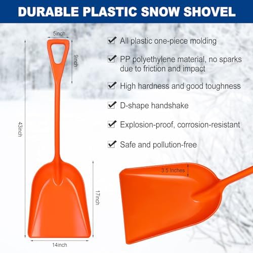 Frienda 3 Pcs Plastic Snow Shovel Large Scoop Shovel, Orange