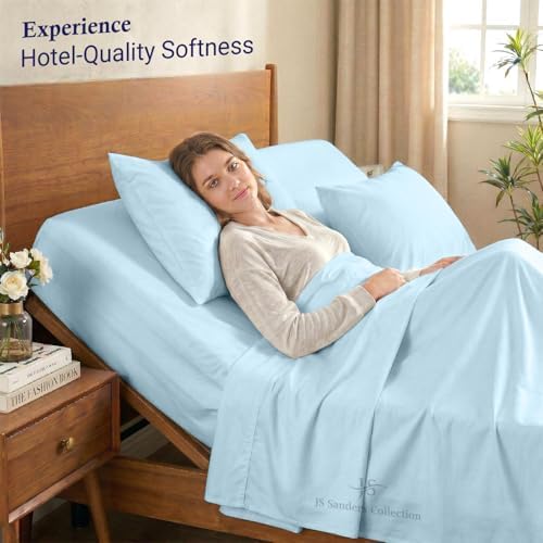 JS Sanders Collection Split Head Sheet Set 4PC King Size, Light Blue