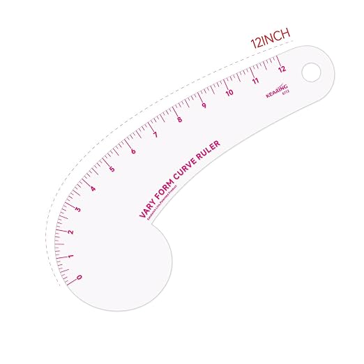 KEARING 12Inch Clear Vary Form Curve Ruler for Sewing, Sandwich Line Scale, French Curve Ruler for Pattern Making, Hip Curve Ruler for Measuring Fashion Design