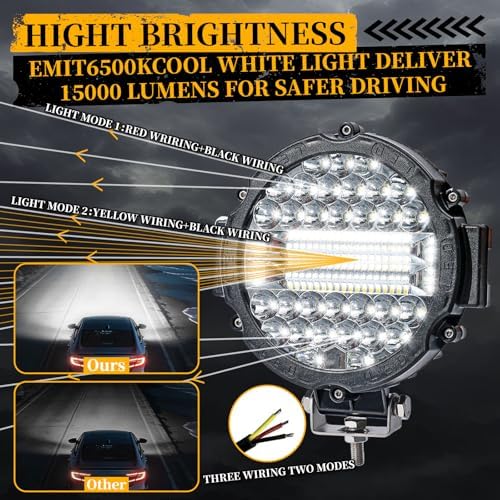 Round LED Offroad Light Pods - 7 Inch 201W Auxiliary Driving Work Fog Lights for Pickup Truck Tractor Car Snowmobile Golf Cart RV ATV UTV 4X4 (PACK OF 6 BLACK+WIRE)