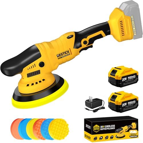 20V Cordless Buffer Polisher with 2 x 4000mAh Battery&Quick Charger - 10000RPM High Power | 6-Speed Adjust Dual Action | 6-Inch Powerful Car Buffer Polisher Buffing Kit for Car Detailing and Polishing