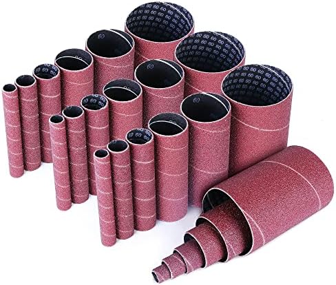 LotFancy 24PCS Spindle Sander Sleeves, 60 Grit Sanding Sleeves, Aluminum Oxide Abrasive, 4-1/2” Length, 4 Each of 1/2”,3/4”,1”,1-1/2”, 2” and 3”