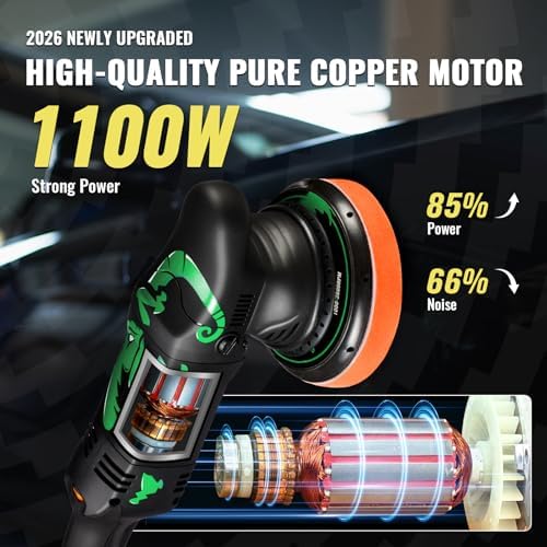 BATOCA 2026 New Dual Action Polisher, 15mm Random Orbital Car Buffer, 6 Variable Speeds (2500-5500RPM) 1100W DA Polisher with 5 inches Foam/Wool Pads, Polishing Bonnet for Polishing