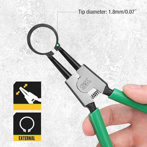 SK 7-Inch Snap Ring Pliers, External Circlip Pliers with 90-Degree Bent Jaw