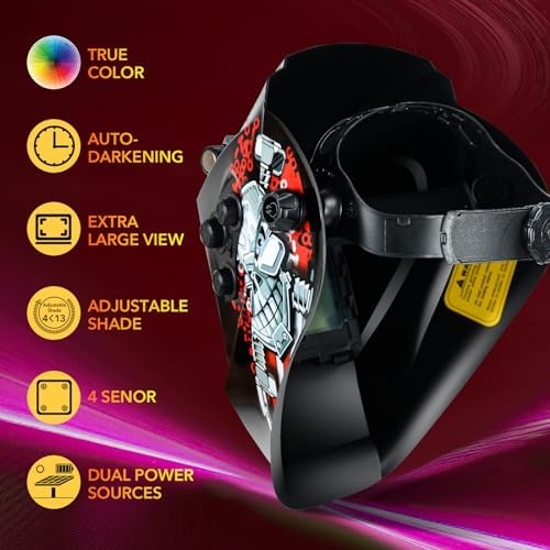 TRQWH Welding Helmet Auto Darkening Large Viewing True Color Solar Powered Welding Mask with 4 Arc Sensor Adjustable Wide Shade Range 4~5-8/9-13 Welder Mask with Grinding