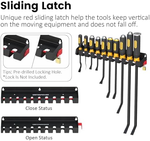 UNITEDPOWER Pry Bar Holder, Lockable Wall Mount Storage Rack Organizer for Workshop, Shed, Garage, Home, Stores up to 10 13 Tools or Extensions
