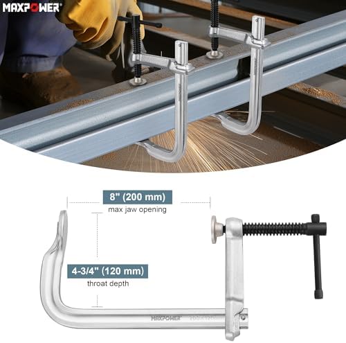 MAXPOWER Thick Rail F Clamp, 8" Opening, 4-3/4" Throat