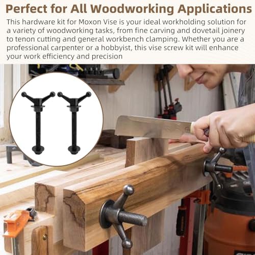 Hardware Kit for Moxon Vise, 8 Inch Threaded Rods Bench Vise Screw Kit with Cast Knobs, Nuts & Washers, Woodworking Workbench Tools for Wood Carving & Dovetail Cutting