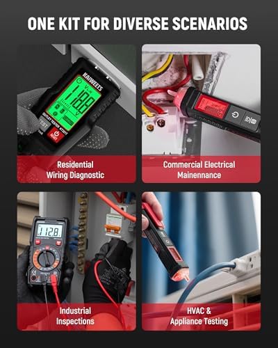 KAIWEETS Electrical Test Kit KIT01, Digital Multimeter, Smart Non-Contact Voltage Tester & GFCI Outlet Tester with LCD, Complete Set with Carrying Case & Batteries for Electrician, DIY & HVAC