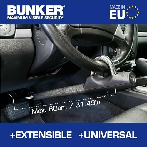 Bunker BB83/B High-end Steering Wheel Brake Pedal Lock, Up to 80cm, Easier and More Precise Adjustment, Heavy Dutty Universal Clutch Anti Theft Bar Lock Device for Car Truck Van, Motorhomes Camper