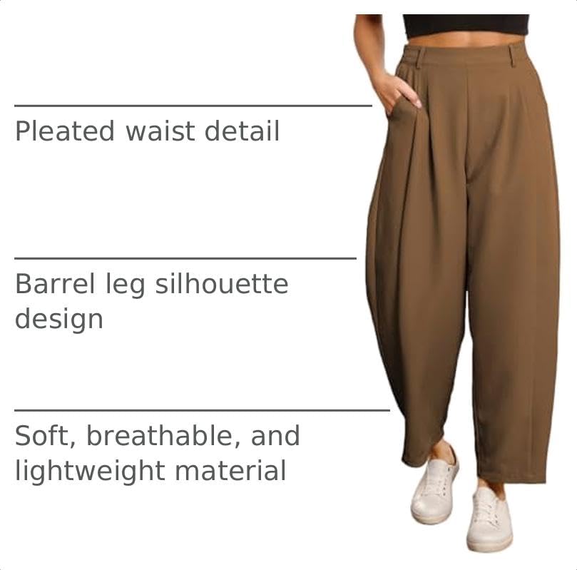 EVALESS Womens Wide Leg Barrel Pants with Pockets