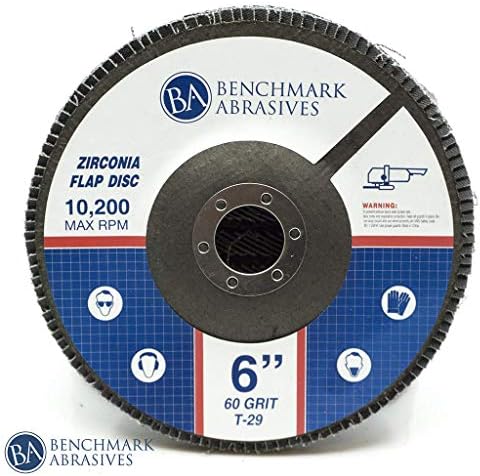 Benchmark Abrasives 6" x 7/8" Zirconia Type 29 Flap Discs, 60 Grit