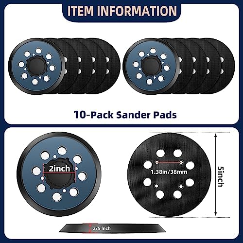 10 Pack Replacement Sanding Pads for Dewalt 5 inch 8 Hole Hook and Loop DWE64233& N329079 Orbital Sander Backing Pad Replacement Parts Compatible with DWE6421-B2 DWE6421-B3 DWE6423/6423K DWE6421/6421K