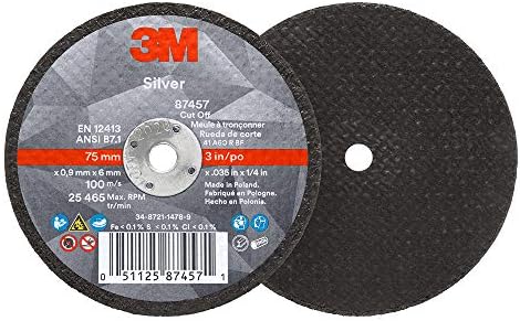 3M Silver Cut-Off Wheel, 87457, 60+, T1, 3 in x 0.035 in x 1/4 in