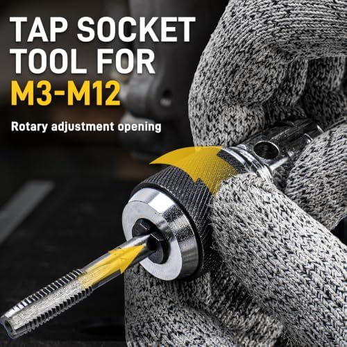 YIYEIE 8PC Ratcheting Tap Handle, 2-IN-1 Extendable Tap Wrench & Die Handle | Adjustable Tap and Die Handle Tool, T Handle Ratchet Die Wrench Fits Round & Hexagonal Die, M3-M12 Tap Holder, Thread Gauges