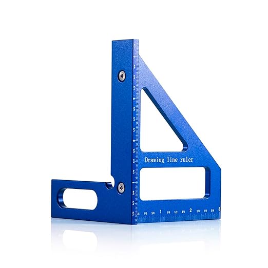 3D Multi-Angle Measuring Tool,45/90 Degree Aluminum Alloy Woodworking Square Protractor, Drawing Line Ruler, Miter Triangle Ruler Layout Measuring Tool for Woodworking (Inch-Blue)