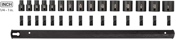 TEKTON 3/8 Inch Drive Impact Socket Set, 15-Piece | SID91104 | (1/4 - 1 in.), Shallow, 6-Point, Socket Rail