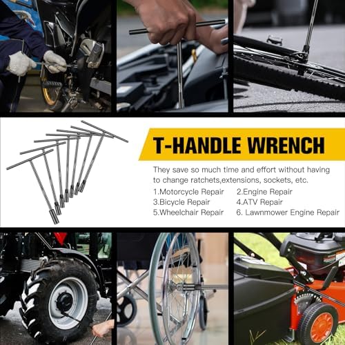 T-Handle Socket Wrench Set, 7PCS Metric Handle Wrenches - 6, 8, 10, 11, 12, 13, 14mm, 6-Point Hex Socket Lug Wrench for Motorcycle Car Bicycle Repair, Chrome Vanadium Steel