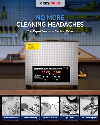 CREWORKS 6L Digital Sonic Cleaning Machine - 180W 40kHz Ultrasonic Washer