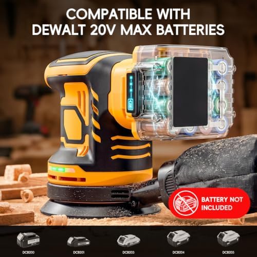 Cordless 5-Inch Random Orbital Sander Compatible with DeWalt 20V Battery
