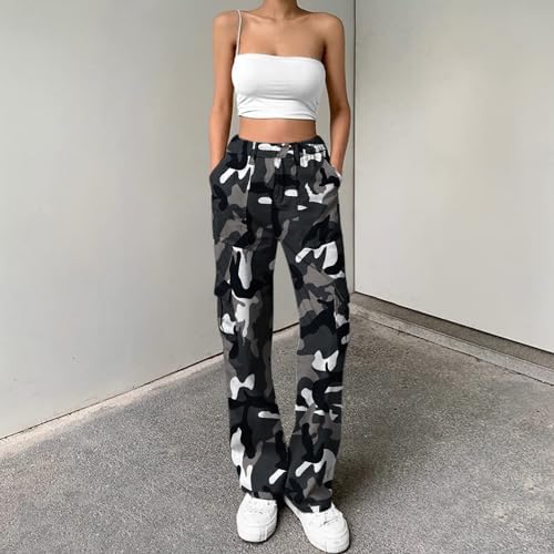 Lepunuo Cargo Pants for Women High Waisted Casual Pants Baggy Stretchy Wide Leg Y2K Streetwear with 6 Pockets
