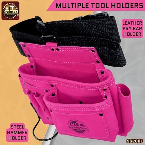 Graintex 5 Pocket Suede Leather Tool Belt/Bag, Multipurpose Leather Tool Belt for Women and Men, Ideal for Construction, Electrician, Handymen, Carpenter, Gardening Pouch & DIY Projects