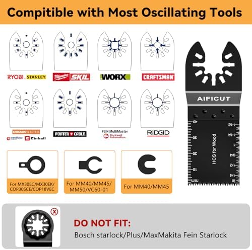 AIFICUT 50pcs Oscillating Saw Blades Multitool Blades Quick Release Oscillating Tool Blades Kits Compatible with Dewalt Ryobi Milwaukee Rockwell Fein Makita