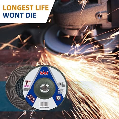 Sali 10 Pack Flap Disc 60 Grit 7" x 7/8-Inch Sanding Disc Bevel Type #29 Premium and Industrial Grade Angle Grinder Grinding Wheel High Performance Edge Grinding