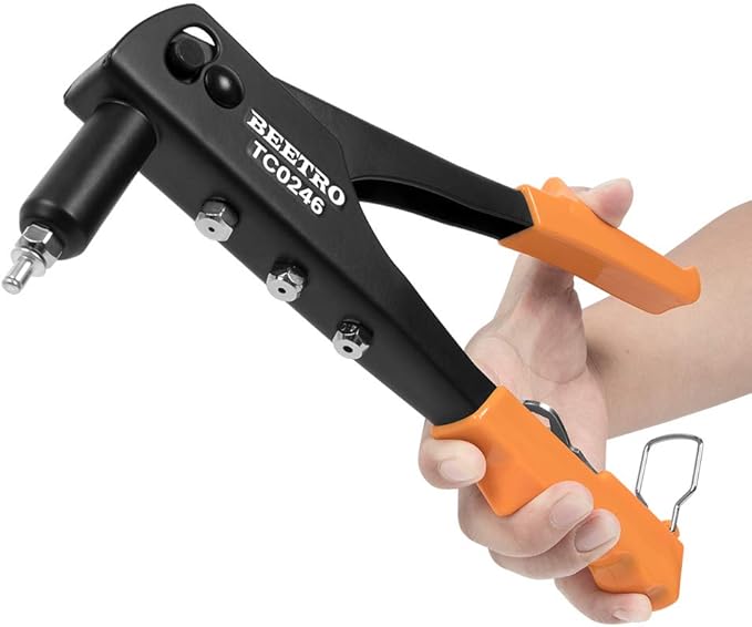 BEETRO Heavy Duty Hand Riveter, Rivet Gun, 3/32"-1/8"-5/32"-3/16", 4 Nosepieces Set Includes 100pcs Rivets, Durable and Suitable for Metal, Plastic and Leather