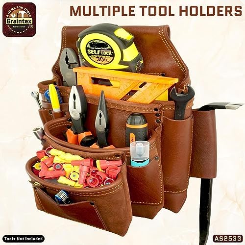 Graintex Ambassador Series 10 Pocket Framers Professional Nail & Tool Pouch Durable and Versatile Genuine Top Grain Leather for Framers, Constructors, Electricians, Plumbers, Handyman