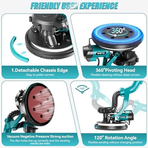 Drywall Sander, 1000W Popcorn Ceiling Removal Tool, Electric Drywall Sander with Vacuum Dust Collection & Digital Display Screen, 30Pcs Sanding Discs, 9 Variable Speed 800-2100RPM, Extendable Handle