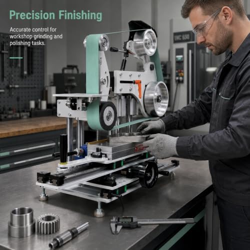 ADV-GRINDING 1500W Belt Grinder Sander, 2" X 72" Variable Speed Belt Grinder for Metalworking, 3-in-1 Belt Sander Polisher with 3 Grinding Wheels & Flat Platen Tool Rest for Knife Making