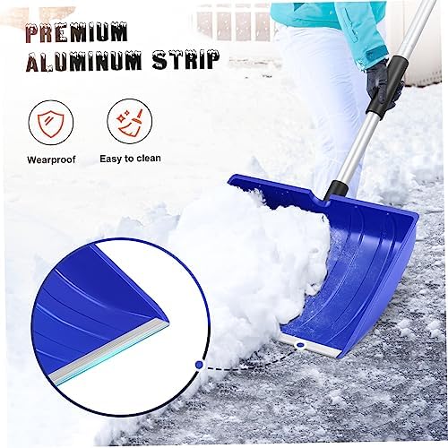 Yardwe Large Snow Shovel Adjustable Aluminum Handle Heavy-Duty Snow Remover Tool for Driveway and Outdoor Activities and Ice Scraping Blue