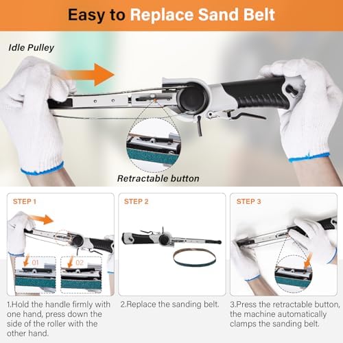 1/2" x 18" Air Belt Sander - Mini All Angle Handheld Sander with 3 Belts (36/40/60#) Industrial Pneumatic Tool
