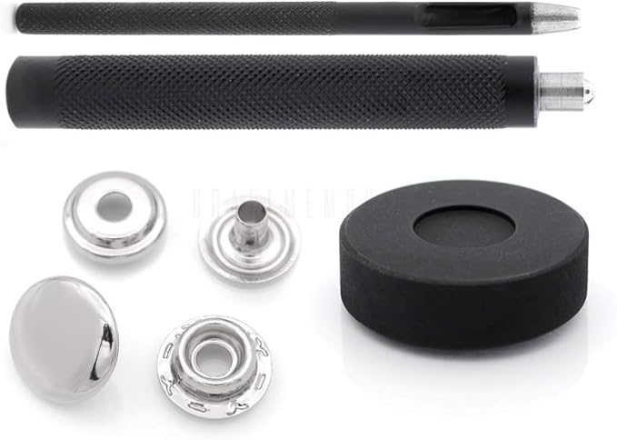 CRAFTMEMORE Snap Setter Fastener Kit Button Fixing Tool Ring-Socket Popper Setting Tool with 10 Silver Snaps #201 VT47 (15mm (0.59"))