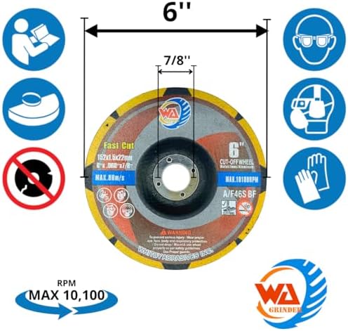 WA 25PACK - 6”x1/16 x7/8" Depressed Center Thin Cutting Wheels for Metal & Stainless Steel Cut-Off Discs Used On Angle Grinder Diameter 6 Inch