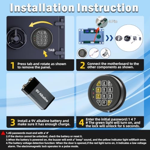 Black keypad Gun Safe Lock Replacement with Solenoid Lock