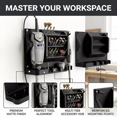 Wall Mount Bracket for Dremel Rotary Tool, Universal Fit for 3000/4000/4300/300, Space Saving Wall Mount Organizer with Built-in Bit Storage, Workshop & Garage Tool Organization System