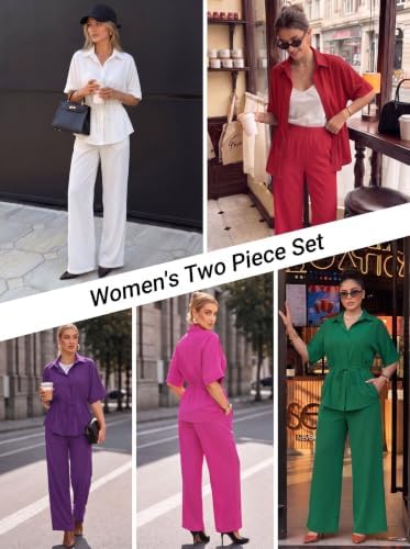 Two Piece Sets for Women Dressy Shirt Top Flared Pants Business Pantsuits