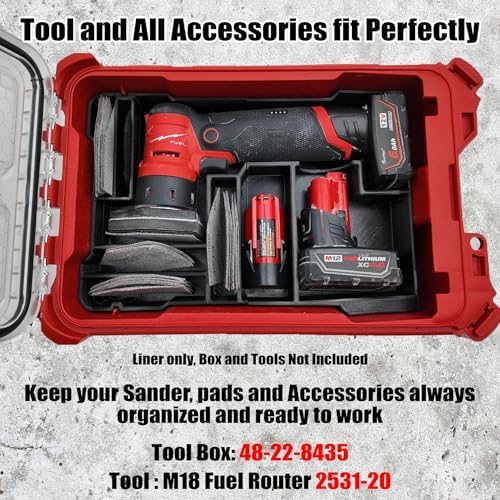 Organizer Insert Compatible with Milwaukee M12 FUEL Orbital Detail Sander for Packout Compact Organizer