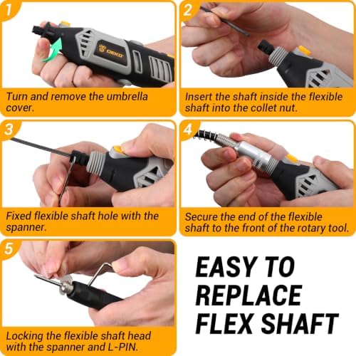 DEKOPRO Rotary Tool Kit, 1.5-Amp Corded Power Rotary Tools with 42" Flex Shaft, 6 Variable Speed, 8,000-35,000 RPM, 129 Pcs Accessories Kit for Cutting, Sanding, Grinding, Carving & DIY Projects Gray