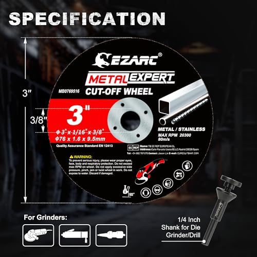 EZARC 25 Pack 3" Cut Off Wheels with 1/4" Mandrel, 3/8" Arbor Metal Cutting