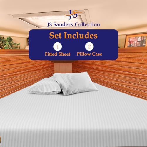 JS Sanders XL V Berth Boat Sheet 3 Pcs 600 TC Egyptian Cotton,Silver Stripe
