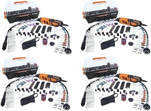WEN 23190 1.3-Amp Variable Speed Steady-Grip Rotary Tool with 190-Piece Accessory Kit, Flex Shaft, and Carrying Case, Multicolor,(Pack of 4)
