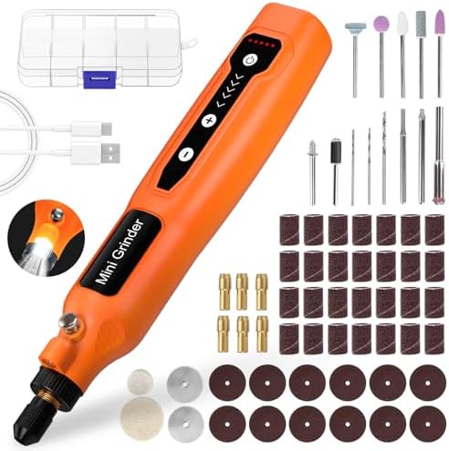 Cordless Mini Rotary Tool Set -5 Speed Multi-Purpose Rotary Tool Kit 5000-18000RPM 3.7V Rechargeable Engraving Pen with LED Light 64Pcs Accessories for DIY Craft Sanding Polishing Drilling Orange
