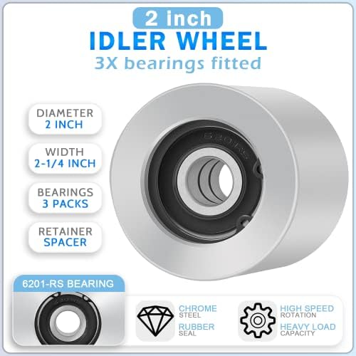 2" x 72" Belt Grinder Wheel Set Complete Wheel Kit Aluminum Wheel Crowned for Knife Grinder 5" Drive 5/8" Bore 3" Track 2" Idler (5" 5/8-3" - 2")